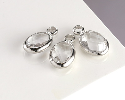Clear Crystal Oval Drop in Silver Finish Bezel 6x8mm