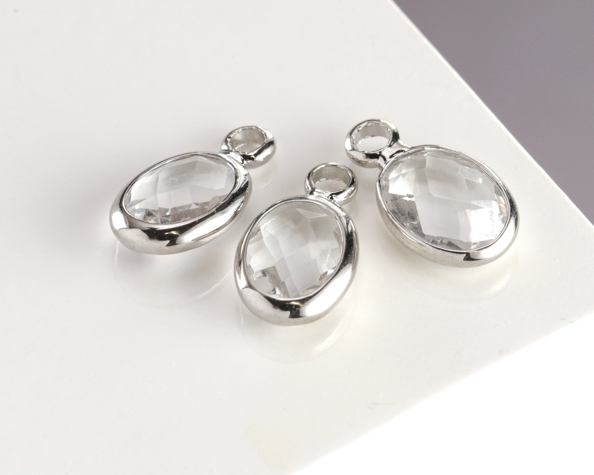 Clear Crystal Oval Drop in Silver Finish Bezel 6x8mm
