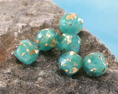 Czech Glass Turquoise Blue Mix w/ Antique Gold Finish Chandelier Cut 8mm