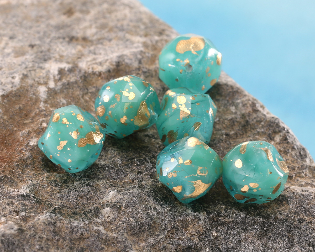 Czech Glass Turquoise Blue Mix w/ Antique Gold Finish Chandelier Cut 8mm