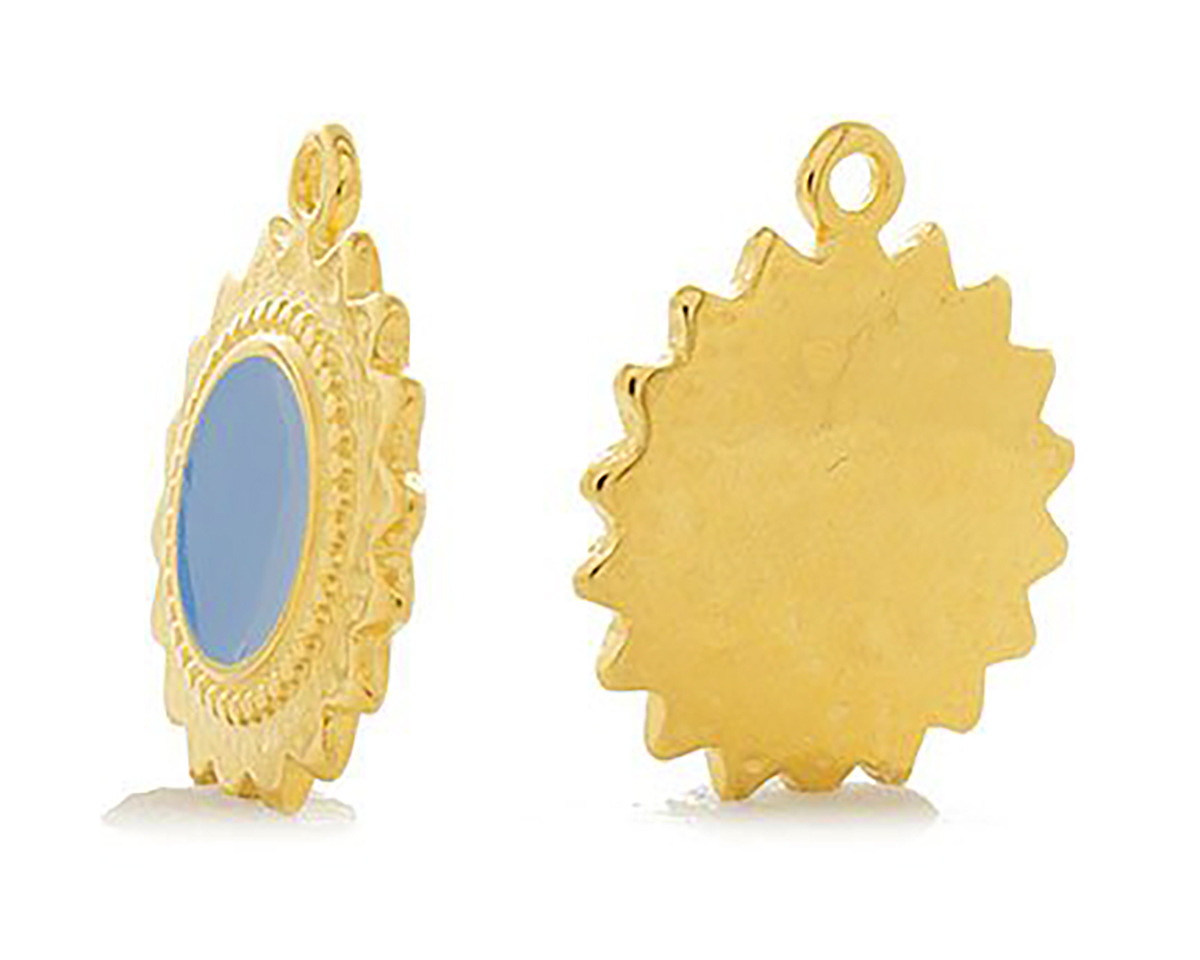 24K Gold (plated) Cornflower Enamel Sun Focal 18x21mm