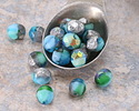 Czech Glass Textured Aquamarine Waters AB w/ Silver Fire Polished Round 8mm