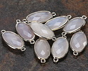 Blue Rose Quartz Faceted Puff Oval Link w/ Silver Finish Bezel 12x20mm