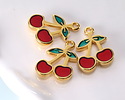 24K Gold (Plated) Enameled Cherry Focal 14x20mm