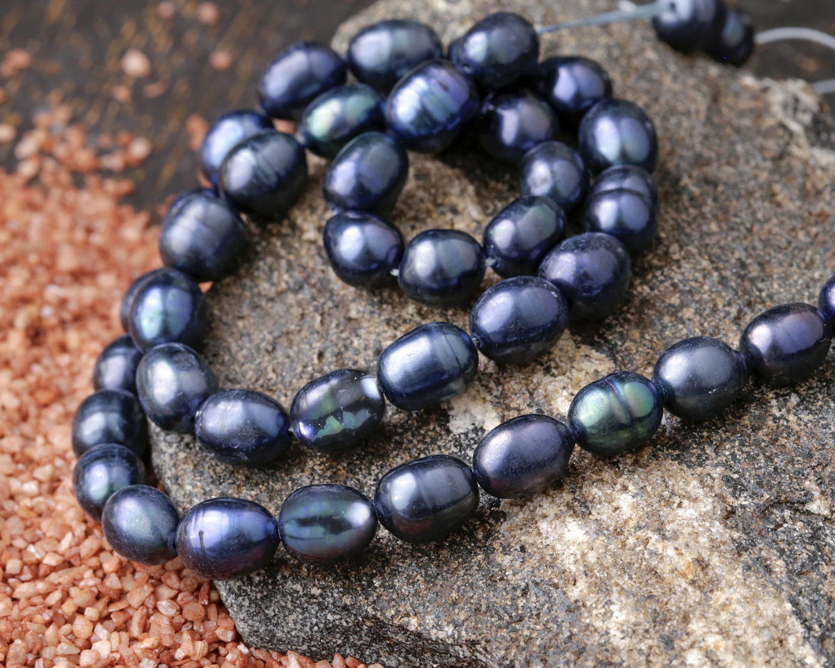 Midnight Blue Freshwater Rice Pearl 7-8mm