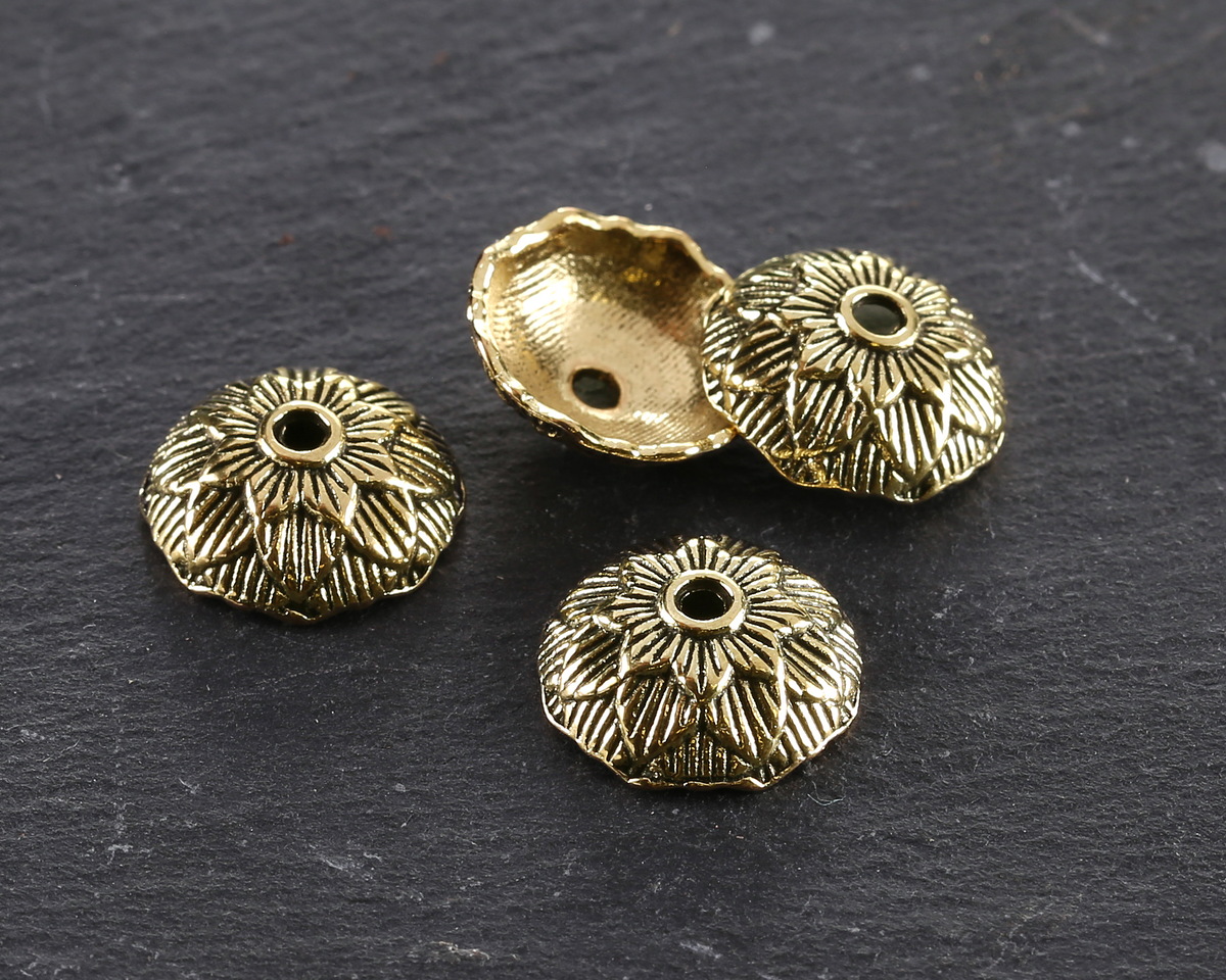 Antique Gold (plated) Lotus Bead Cap 4x12mm