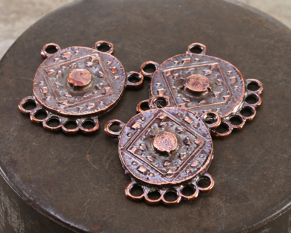 Mykonos Antique Copper (plated) Medallion Multi-Ring Chandelier Focal Link 25x28mm