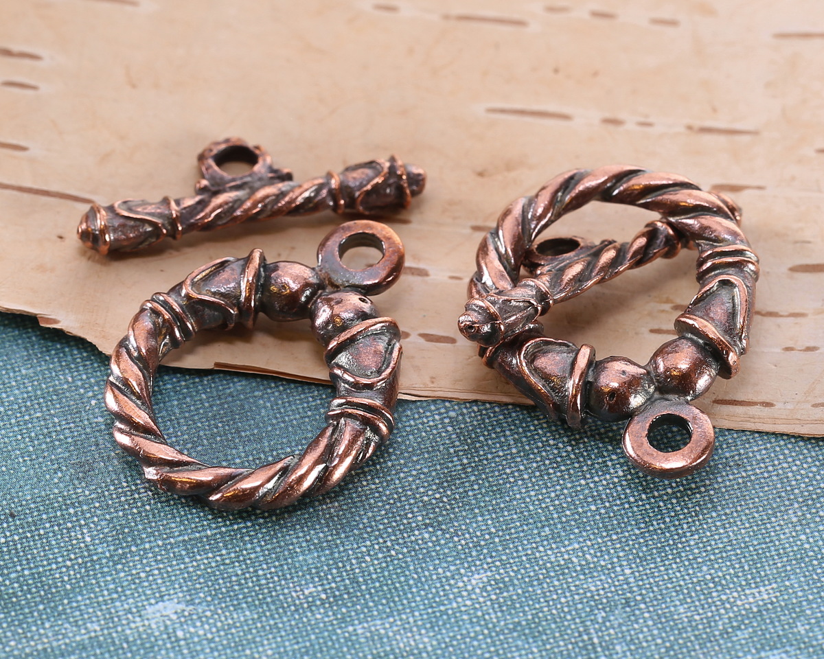 Mykonos Antique Copper (plated) Ornate Roped Toggle Clasp 28x21mm, 25mm Bar