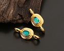 24K Gold (plated) Transparent Emerald Enamel Ornate Organic Oval Focal Link 15x7mm