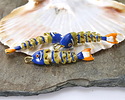 18k Gold (plated) Blue, Mustard, & Orange Enamel Articulated Fish Focal 10.5x46mm