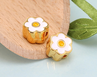 24K Gold (plated) White/Yellow Enamel Daisy Bead 8mm