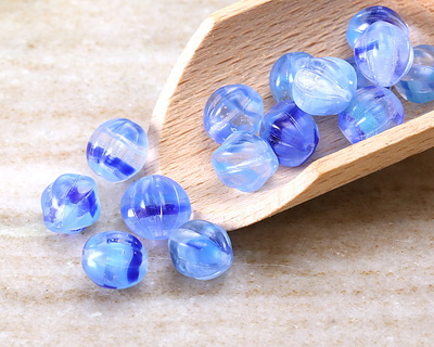 Czech Glass Blues Mix Melon Round 10mm