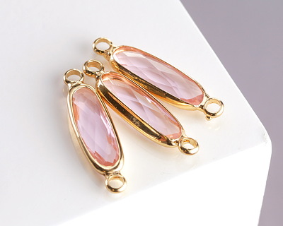 Rose Pink Crystal Elongated Oval Link in Gold Finish Bezel 22x6mm