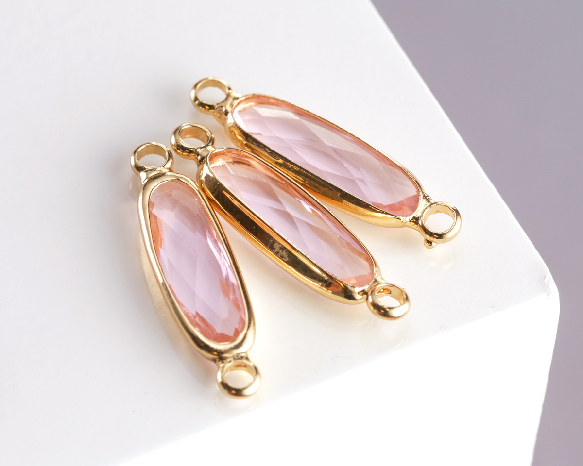 Rose Pink Crystal Elongated Oval Link in Gold Finish Bezel 22x6mm