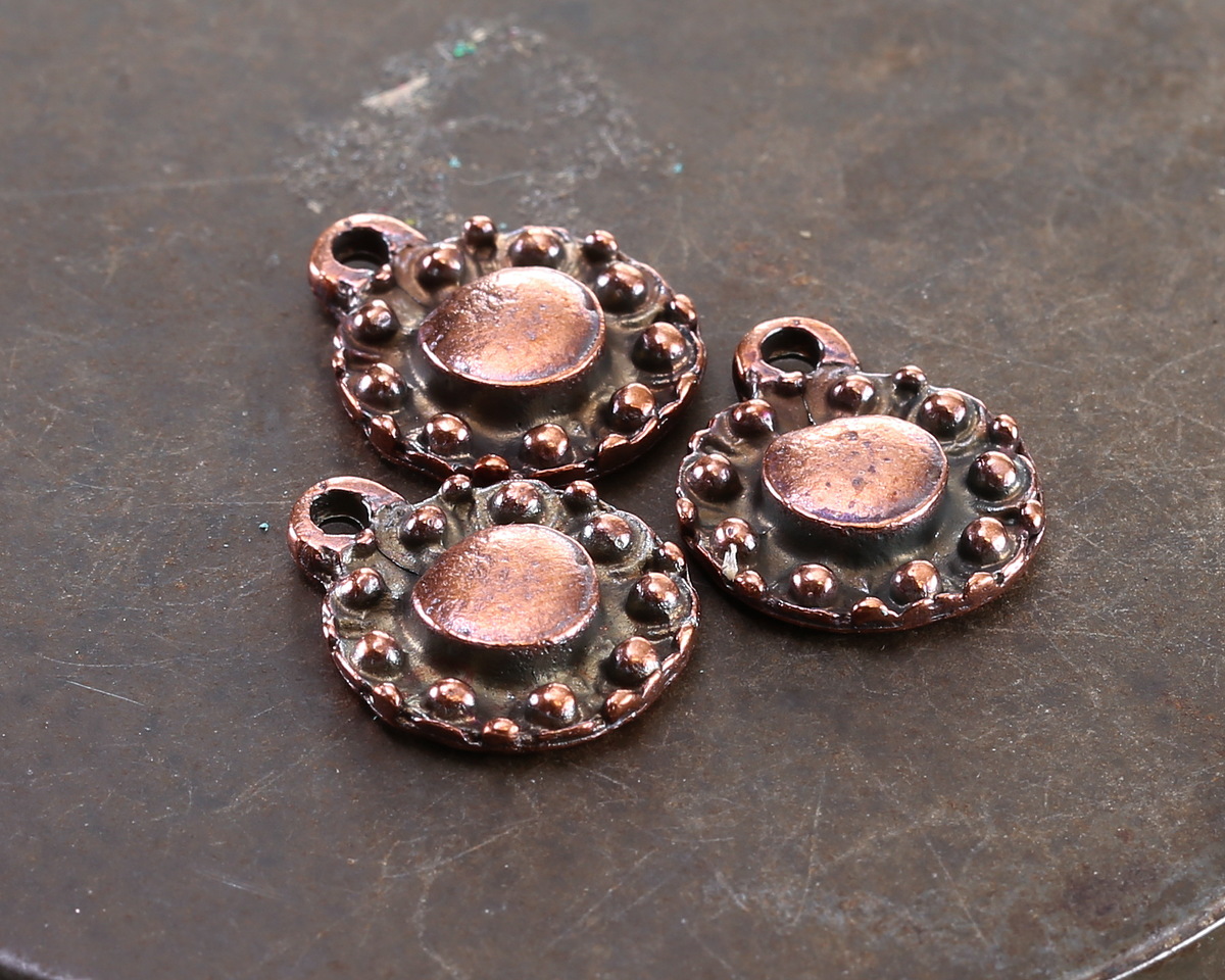 Mykonos Antique Copper (plated) Beaded Coin Focal 13.5x16mm