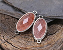 Strawberry Quartz Faceted Puff Oval Link w/ Silver Finish Bezel 12x20mm