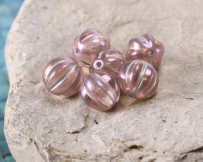 Czech Glass Rosaline AB w/ Silver Melon Round 8mm