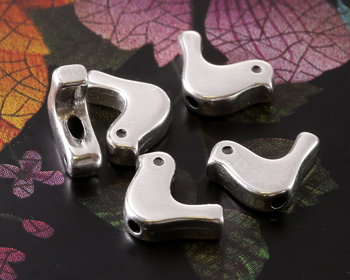 Antique Silver (plated) Little Bird Bead 8.5x12mm
