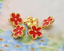 24K Gold (plated) Red Enamel Daisy Button 10mm