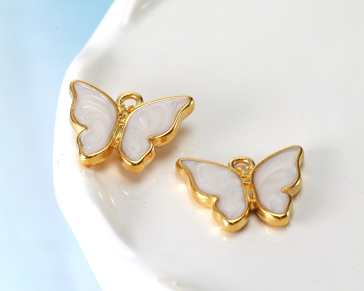 24K Gold (Plated) White Pearl Enamel Butterfly Focal 18x15mm
