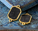 24K Gold (Plated) Jet Pearl Enamel Octagon Focal Link 22x12mm