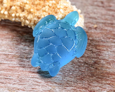 Pacific Blue Beach-Style Glass Small Sea Turtle Charm 18x23mm