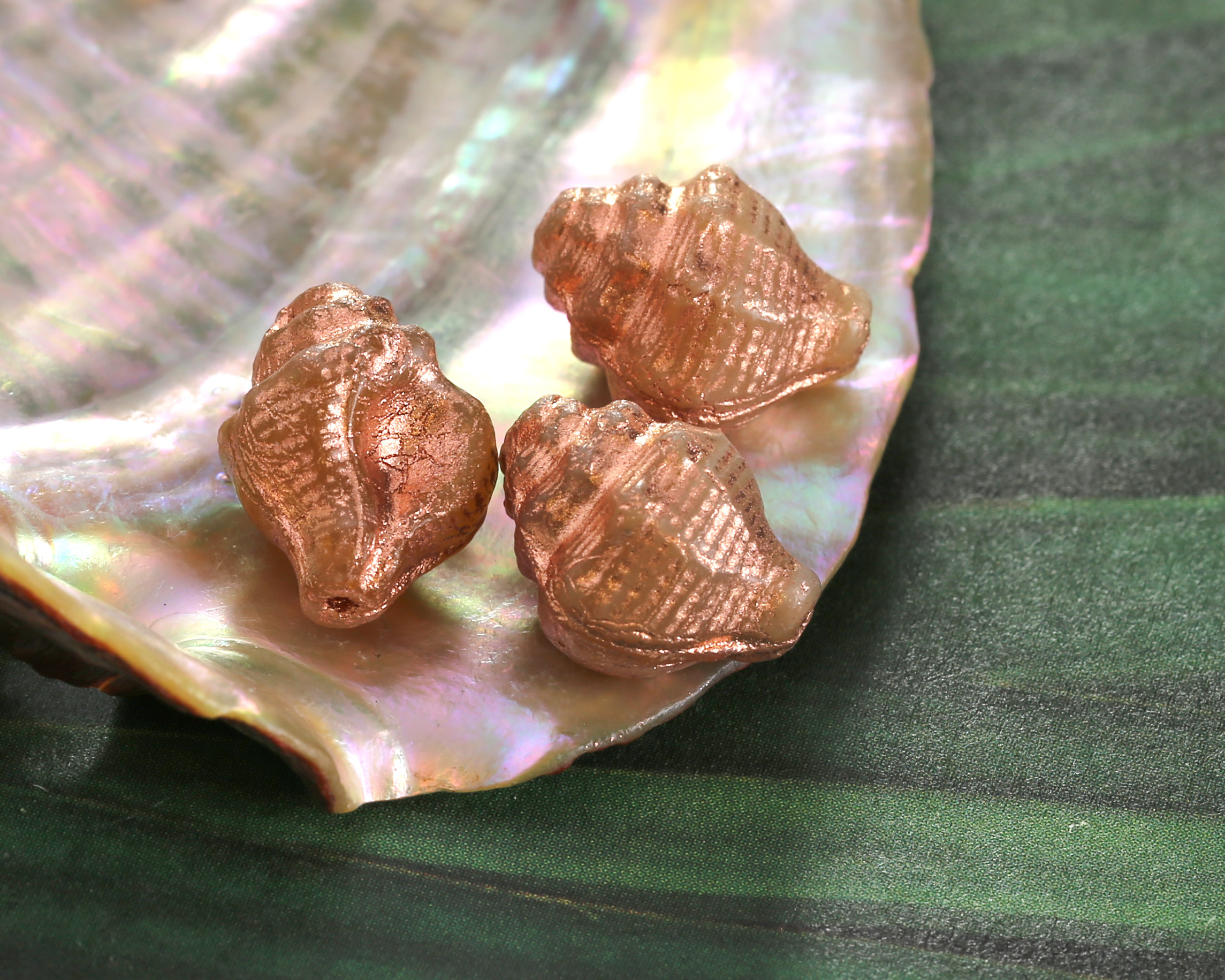 Czech Glass Bisque w/ Copper Finish Murex Shell 15x12mm
