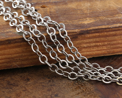 Antique Silver (plated) Flat Oval Cable Chain, 50m Spool