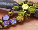 Czech Glass Laser Etched Bird on Wasabi w/ Rainbow Finish Coin 14mm