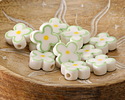 Green Rimmed w/ Yellow Dot Porcelain Flower 15mm