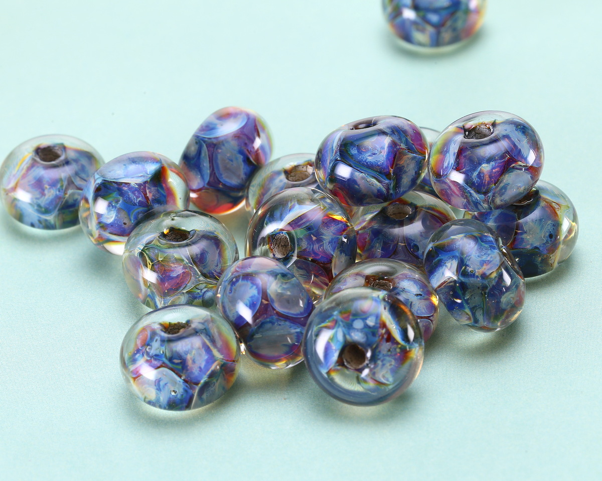 Grace Lampwork Blue-Green & Purple Borosilicate Rondelle 9x13mm