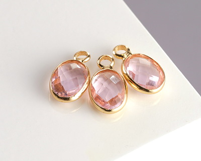 Rose Pink Crystal Oval Drop in Gold Finish Bezel 6x8mm