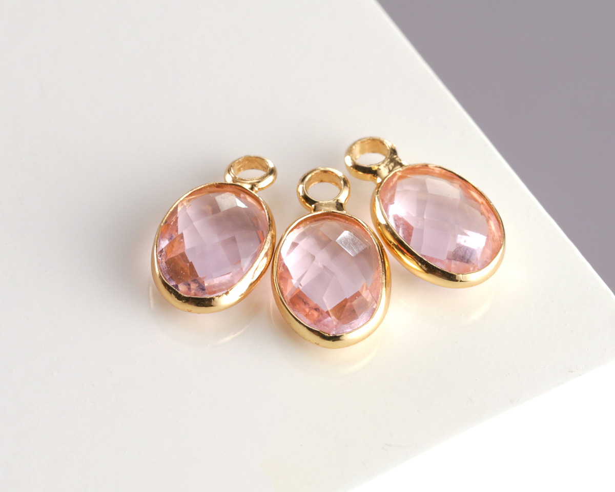 Rose Pink Crystal Oval Drop in Gold Finish Bezel 6x8mm