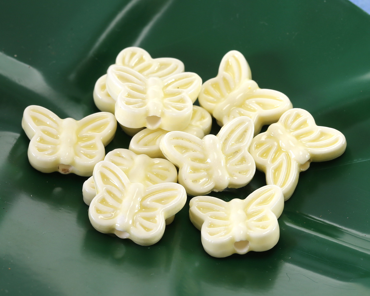 Lemon Yellow Porcelain Butterfly 12x18mm