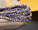 Czech Glass Cobalt w/ Textured Antique Gold Trica Beads 3x4mm