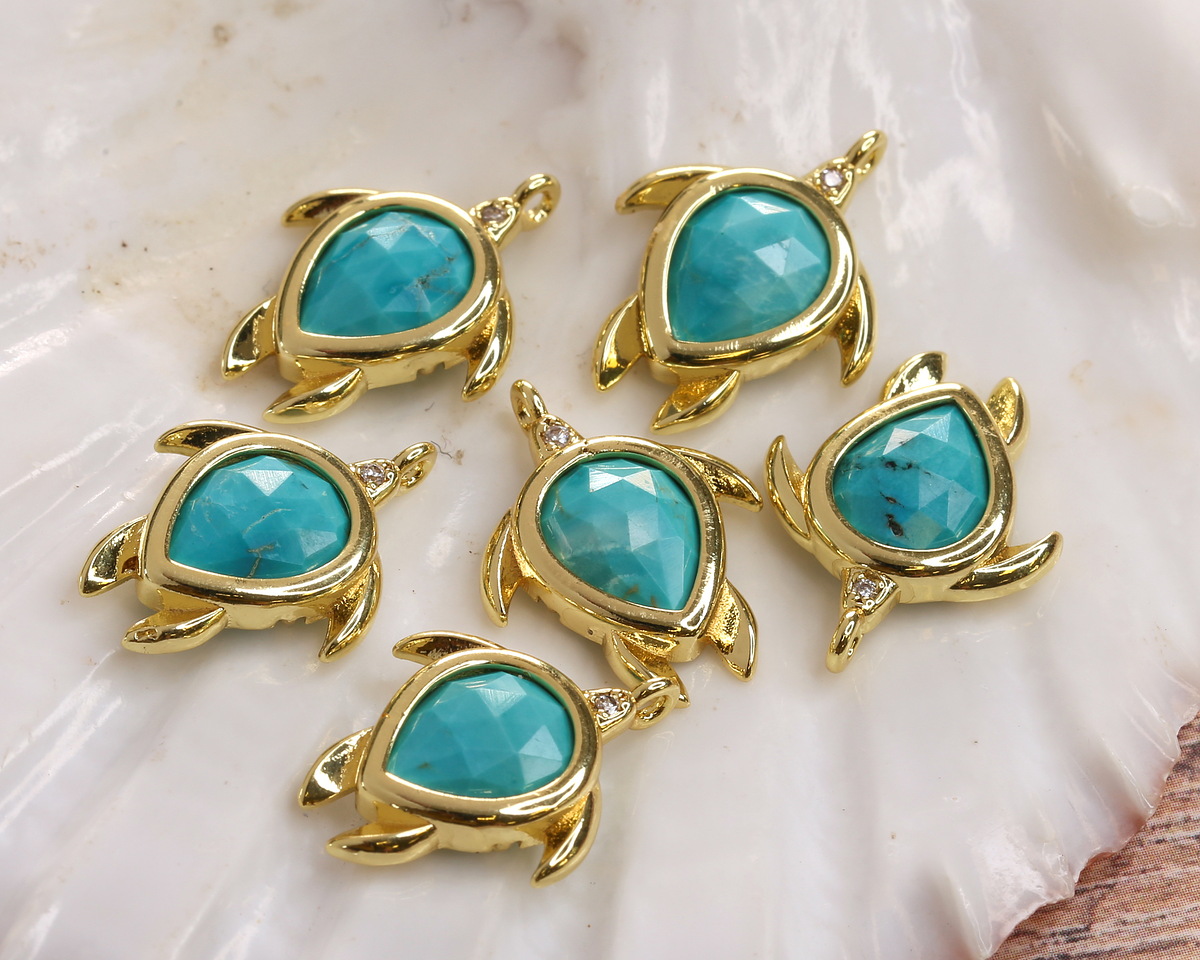 Turquoise Blue Magnesite w/ Gold Finish Sea Turtle Focal 15x19mm