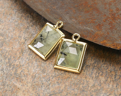 Prehnite w/ Gold Finish Faceted Rectangle Focal 10x15mm