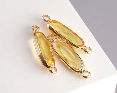 Yellow Crystal Elongated Oval Link in Gold Finish Bezel 22x6mm