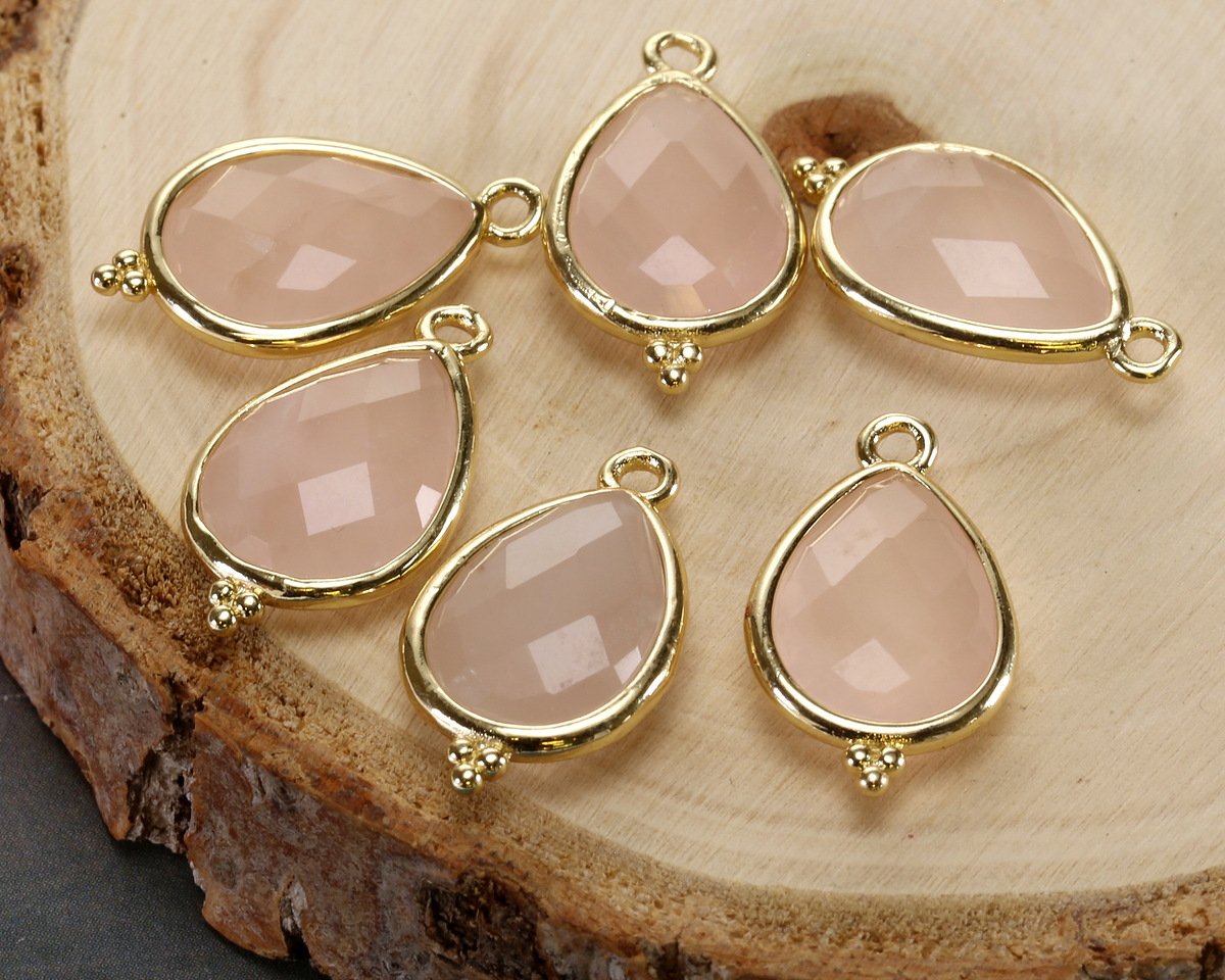Rose Quartz w/ Gold Finish Faceted Teardrop Focal 12x21mm