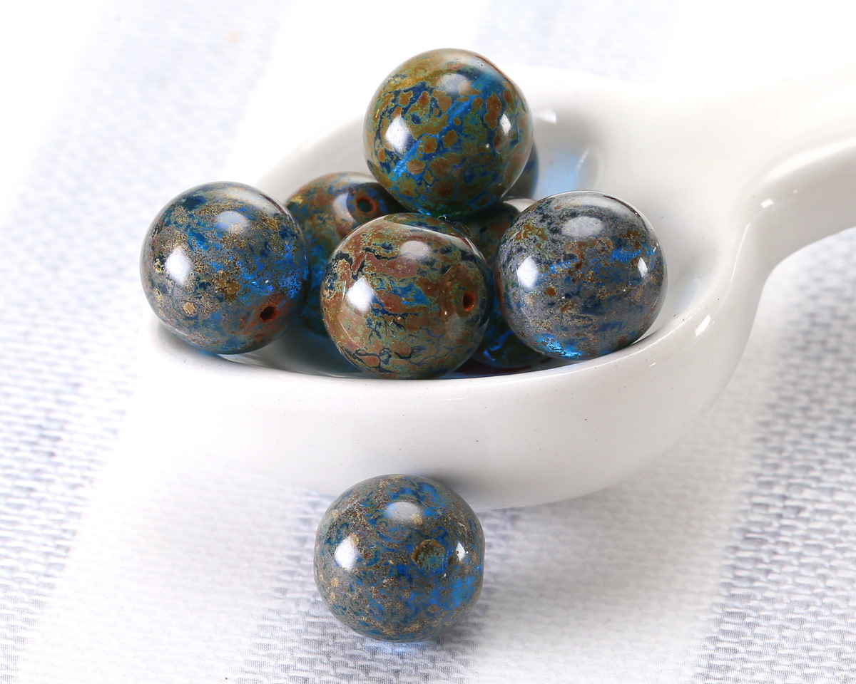 Czech Glass Caribbean Blue Picasso Round Druk 12mm