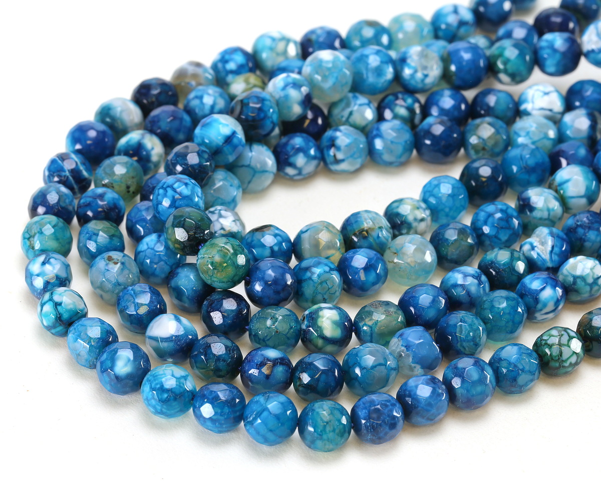 Aqua/White Fire Agate Faceted Round 8mm