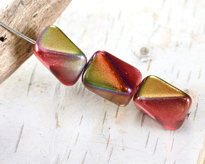 Czech Glass Autumn Sunset Meteorite Rectangle Bead 14x11mm