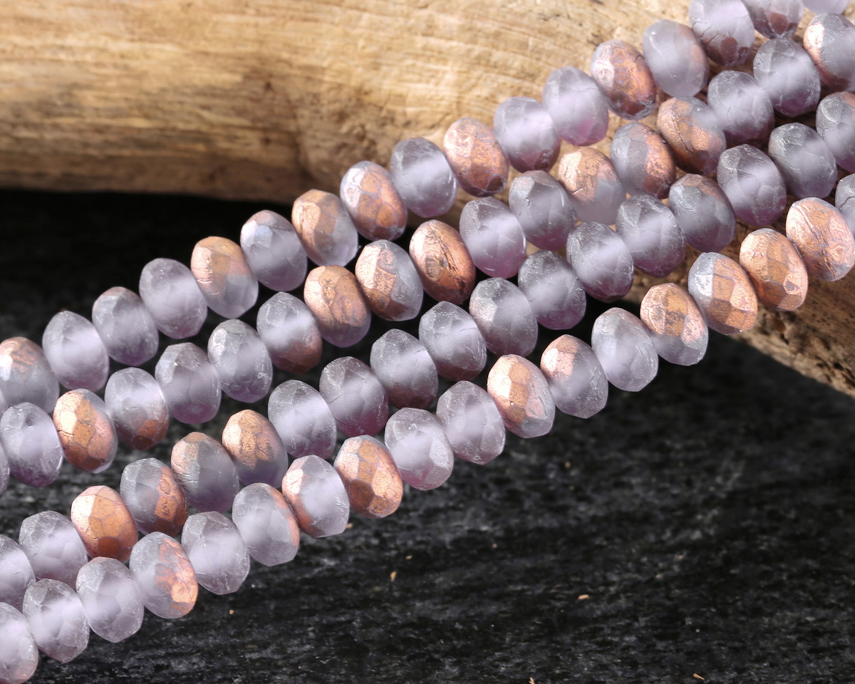 Czech Glass Matte Tanzanite w/ Copper Fire Polished Rondelle 3x5mm