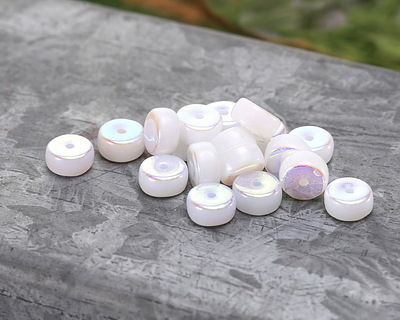 Czech Glass White w/ AB Heishi 3x6mm