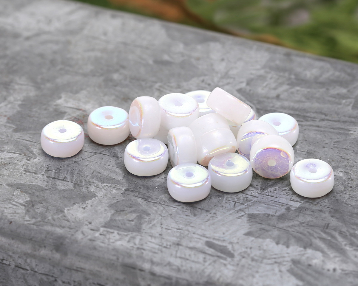 Czech Glass White w/ AB Heishi 3x6mm