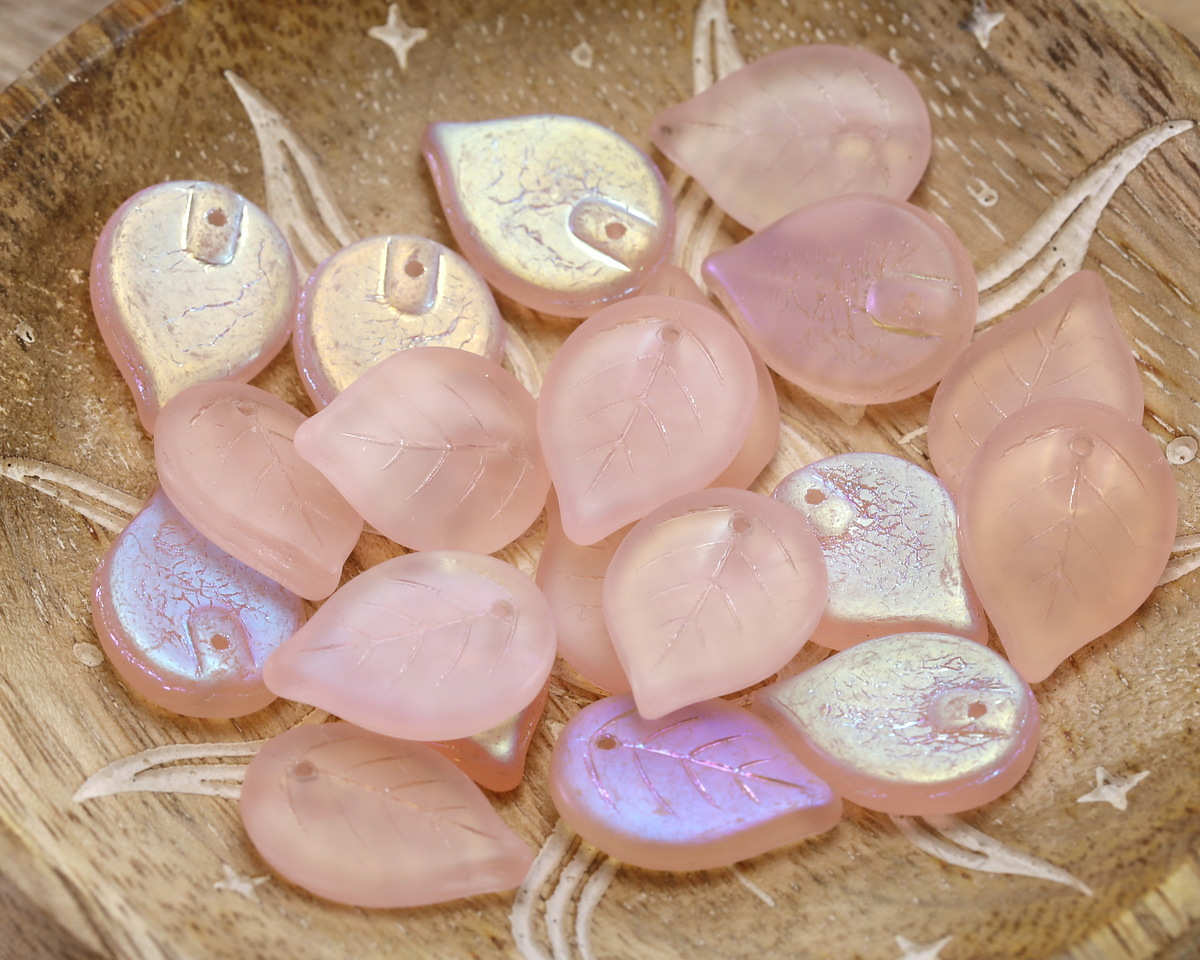 Czech Glass Matte Light Rose AB (on back) Leaf Drop 18x13mm