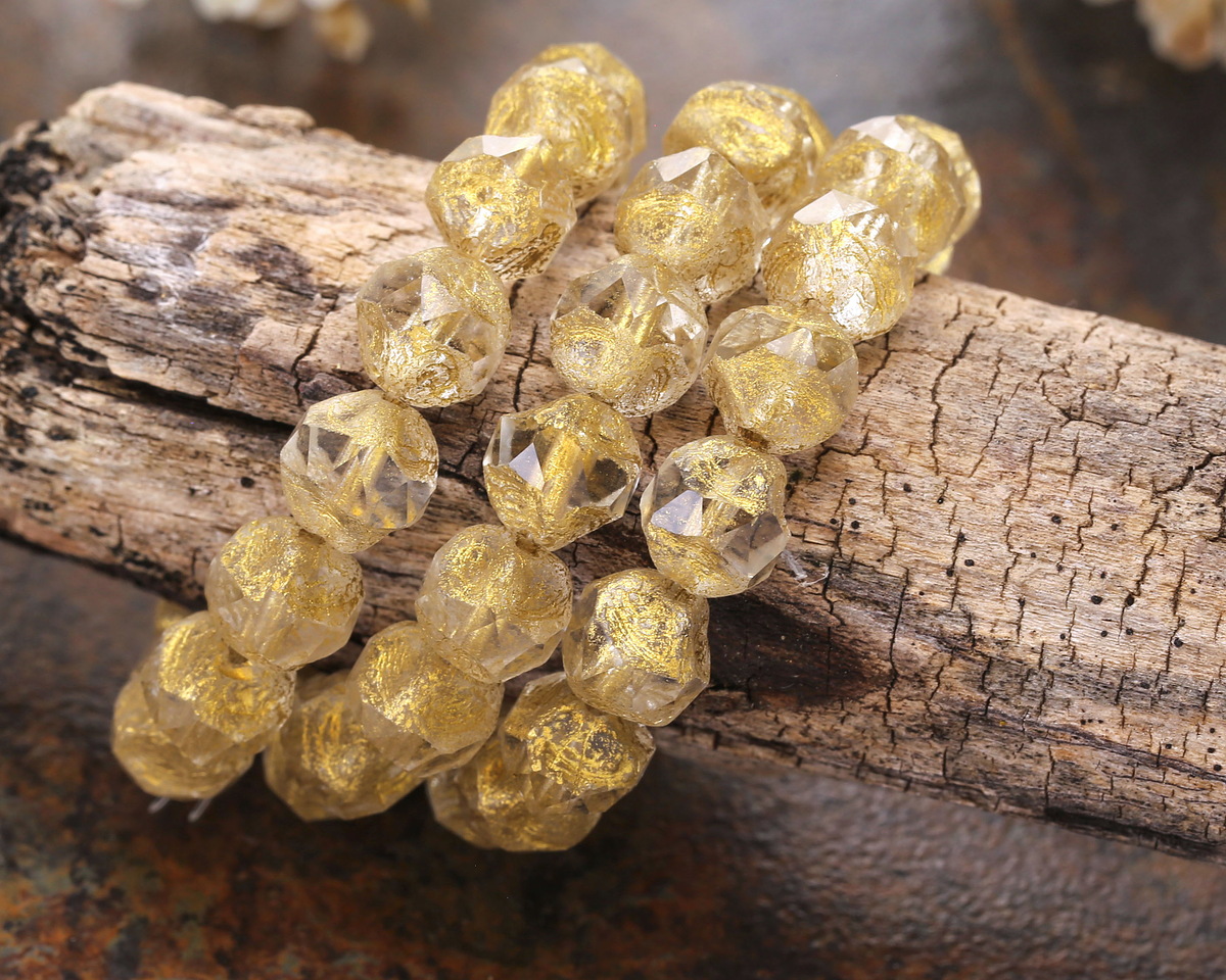 Czech Glass Textured Crystal w/ Gold Lining Chandelier Cut 8mm