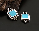 Antique Silver (plated) Turquoise Enamel Beaded Square Focal 10x16mm