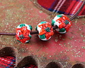 Grace Lampwork Red Poinsettia Christmas Rondelle Bead 9x13mm