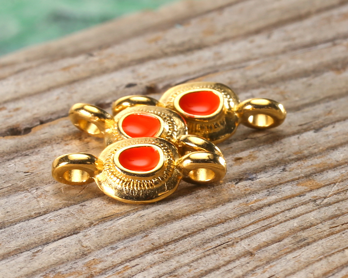 24K Gold (plated) Hyacinth Enamel Ornate Organic Oval Focal Link 15x7mm